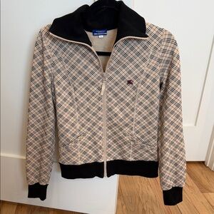 Burberry Checkered Beige and Black Zip-Up Jacket